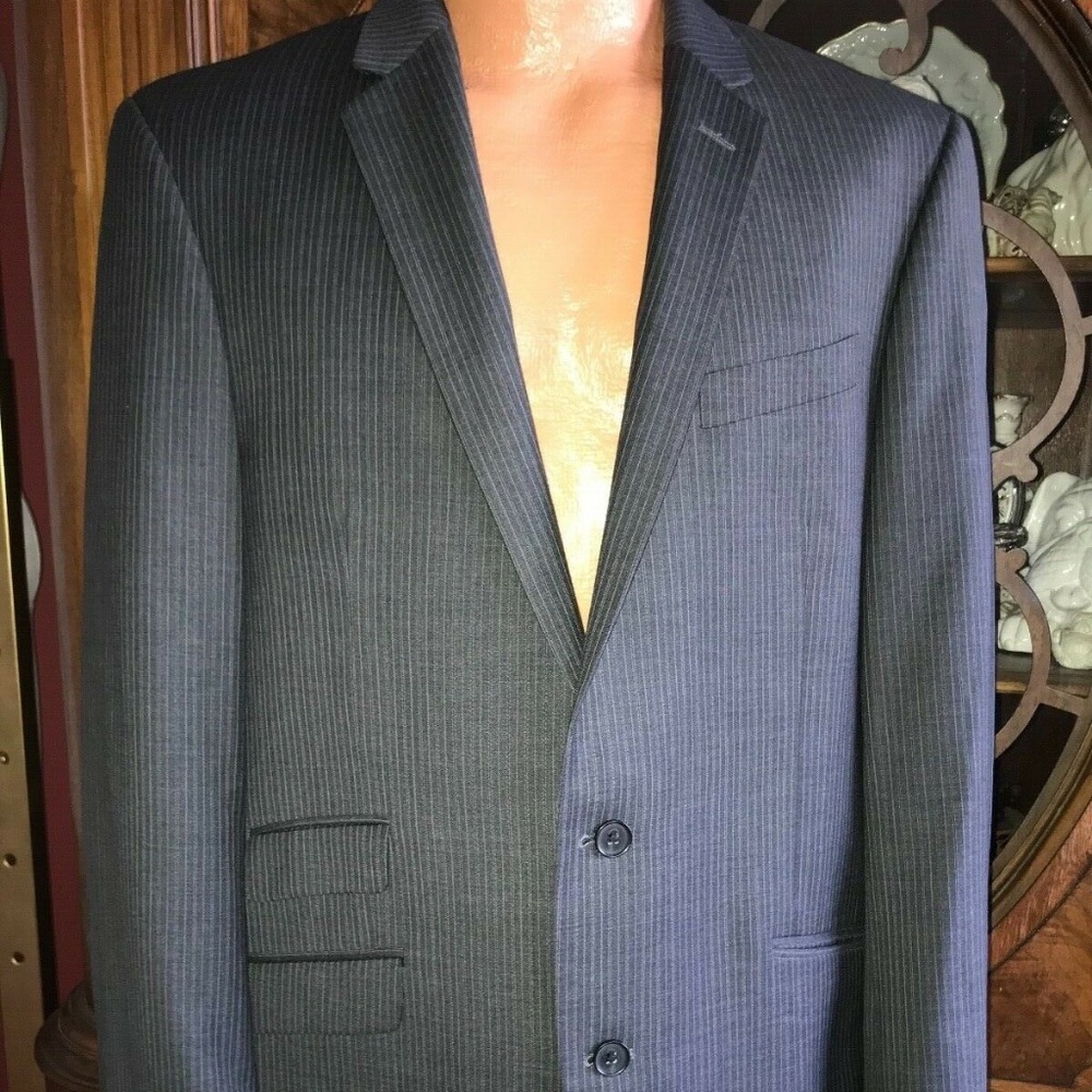 Kenneth Cole Gray 100% Wool Pinstripe Suit Jacket Blazer 42L